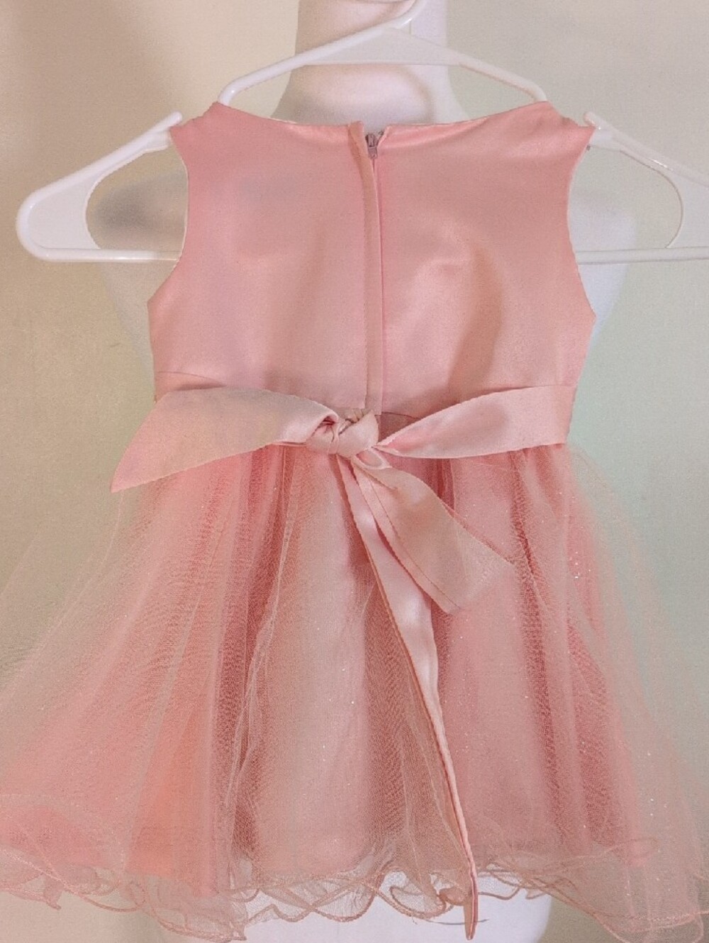 Light Peach Floral Applique Tulle Baby Dress Size 18M - Picture 10 of 15